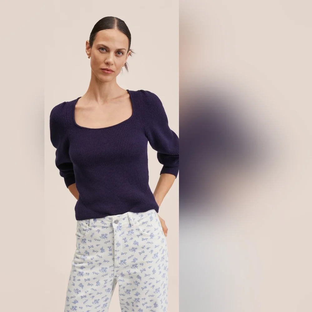 Wide-Leg Floral Print Jeans - White with Blue Floral - Picture 4 of 9
